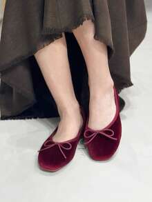 2026 Spring/Summer New Women's Bow Decor Ballet Flats - Burgundy - View 6