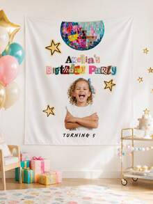 1pc Customized Children's Birthday Wall Hanging, Personalized Photo Backdrop, Name Customized Wall Decor, Baby Growth Commemorative Birthday Decoration, Fabric Wall Art, Family Memorial Gift - Multicolor - View 2