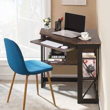 computadora esquinero para computadora de 41 x 30 Pulgadas con Teclado Suave y estantes de Almacenamiento para estación de Trabajo de Oficina en casa, Color café Natural rústico - café natural rústico. - Ver 5