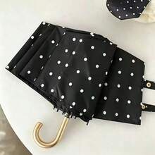 Fashion Minimalist Gold Hook Polka Dot Black Vinyl UV Protection Sunproof Outdoor Travel All-Weather Umbrella - Golden Hook Polka Dot - View 3