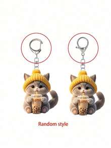 2D Flat Cute Gray Kitten Drinking Milk Tea Pattern Keychain, Adorable Cat Cup Aesthetic Key Chain Wallet Bag Decor Gift For Cat Lovers, New Acrylic Design Keyring Decoration, Durable And Lightweight, Suitable For Car Keyring, Phone Keyring, Backpack And Wallet Keyring Decor - Can Be Used As Birthday, Pet Lover Keyring Car Key Bag Pendant, Back To School Gift, Halloween, Christmas, Thanksgiving Gift - Multicolor - View 9