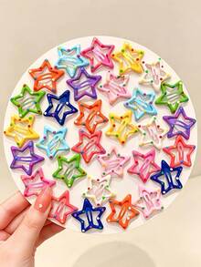20/40/100pcs Girls Random Color Hair Clips, Polka Dot Star Shaped Hair Clips Set, Dopamine Colorful Oil Drop Design Hair Clips, Durable Non-Slip Hair Accessories Suitable For Daily Hairstyling And Summer Vacation - Polka Dots - View 4