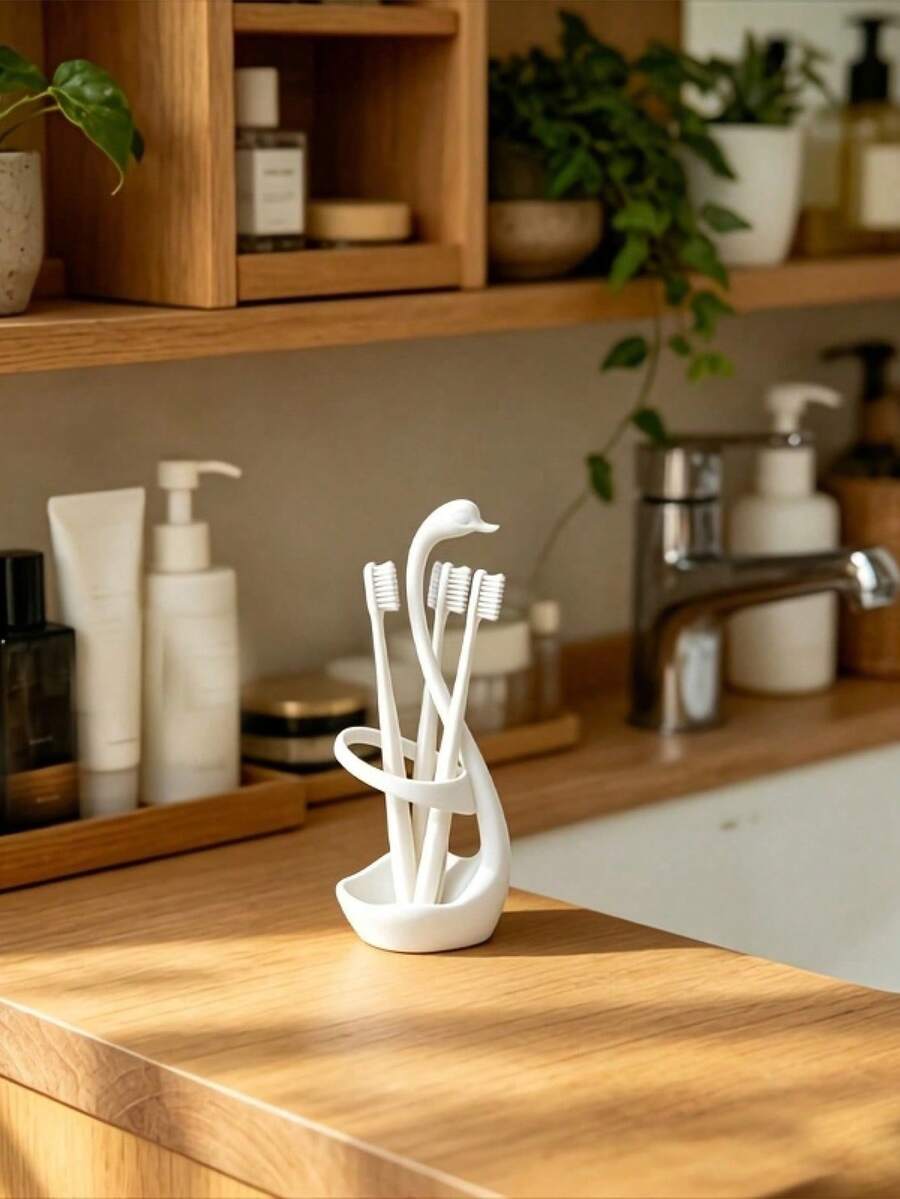 1pc Swan Toothbrush Holder, Can Be Used In Bathroom To Store Toothbrushes And Toothpaste, Also Can Be Placed In Workspace To Hold Pencils - Multicolor - View 1