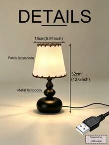 1 buah Lampu Meja Dekoratif Minimalis Premium Kreatif Retro Gaya Ins Modern Bertenaga USB, Cocok untuk Dekorasi Kamar Tidur, Samping Tempat Tidur, dan Meja. - Hitam - View 11