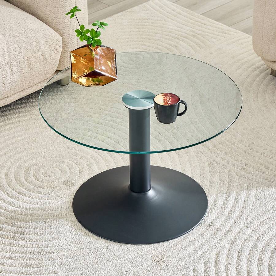 Coffee Table Black Made Of Glass For Living Room - 黑色 - 查看 1