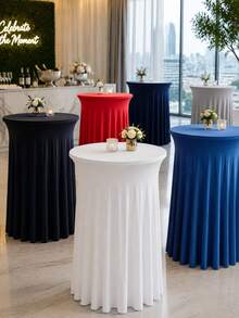 1/2/4/8pcs Ruffled Tablecloth, 32/24 Inch Stretchable Wrinkle-Resistant Round Table Cover, Ideal For Birthday Party, Wedding, Home Decor, Party, Bar, Wedding Reception, Valentine's Day, New Year And Other Occasions - Multicolor - View 2