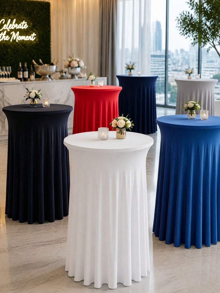 1/2/4/8pcs Ruffled Tablecloth, 32/24 Inch Stretchable Wrinkle-Resistant Round Table Cover, Ideal For Birthday Party, Wedding, Home Decor, Party, Bar, Wedding Reception, Valentine's Day, New Year And Other Occasions