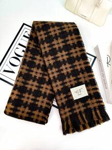 1pc Universal Multi-Color Plaid New Style Versatile Casual Scarf Suitable For Autumn/Winter - J-shaped Coffee - View 3