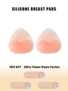 1 Pair Plus Size Silicone Breast Pads, Reusable Invisible Seamless Sweat-Proof Bra Inserts For Large Bust, Suitable For Bikini Swimwear, Backless Wedding Dress, Evening Gown, Includes 30pcs Flower-Shaped Disposable Nipple Covers, Women's Lingerie Accessories - Multicolor - View 13