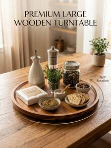 1pc Round Rotating Tray, 360° Swivel Wooden Tray, Kitchen Spice Rack, Tray, Kitchen Accessories, Kitchen Storage And Organization, Round Turntable, Wooden Tray, Spice Container, Kitchen Storage Utensils, Kitchen Decor, Turntable, Solid Wood Tray, Rotating Wooden Tray, 8-Inch Round Multi-Functional Tray, Round Wooden Spice Rack, Suitable For Kitchen Cabinets And Storage Cabinets, Housewarming Gift, Father's Day, Graduation, Birthday Gift - View 2