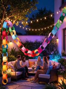 Rainbow Chain Set: DIY Party Decoration, Double-Sided Rainbow Color Chain, Suitable For Kindergarten Banners, Classroom Decoration, Perfect For Baby Shower, Birthday Party Rainbow Chain Decoration - Multicolor - View 7