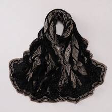 1pc Autumn/Winter New Embroidered Lace Rhinestone Luxury Elegant Women's Scarf Shawl Breathable Soft Embroidered Muslim Hijab Shawl - Multicolor - View 10