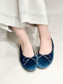 2026 Spring/Summer New Women's Bow-Decorated Ballet Flats - Blue - View 2
