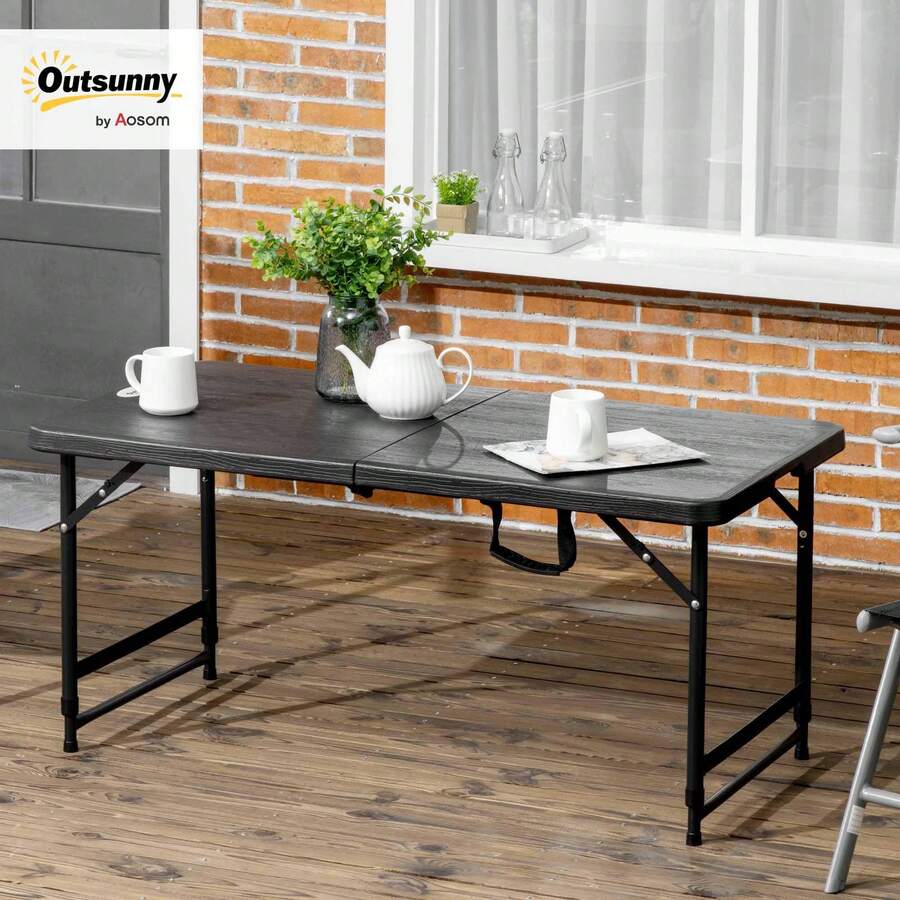 vidaXL Folding Garden Table Weatherproof HDPE 118 X 60 X 74 Cm Black | Non-Slip, Plastic Folding Table, Buffet Table, Camping Table, Balcony Table, Patio Table, Outdoor Dining Table - Black - View 1