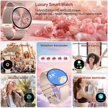 KENPANG Jam Tangan Pintar Wanita, Bodi Ultra Tipis 7,9 mm, Layar Sentuh Penuh AMOLED 1,43 Inci, Pemantauan Detak Jantung & Tidur, Berbagai Mode Olahraga, Panggilan/Jawab Panggilan, Pelacak Kebugaran Wanita, Kontrol Musik, Cuaca, Angkat untuk Mengaktifkan Layar, Kamera Jarak Jauh, Kompatibel dengan iOS dan Android - MultiWarna - View 10