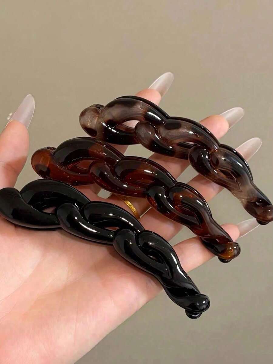 3pcs/1pc Large Twisted Vertical Banana Hair Clip For Thick Hair, Women's Vertical Back Head Twist Hair Claw Clip Hair Accessory - Multicolor - View 1