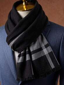 1PC Men's Autumn/Winter Plaid Double-Sided Faux Cashmere Jacquard Warm Long Scarf Shawl Suitable For Daily Wear - Multicolor - View 4