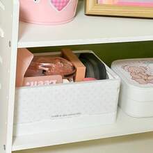 1/2pcs Cute Polka Dot Foldable Desktop Storage Baskets, Stackable Plastic Desktop Storage Buckets With Handles, Multi-Functional Stationery Cosmetics Small Card Storage Boxes, Suitable For Bedroom Office Fan Merchandise - A - View 6