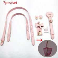 7pcs Handmade DIY Straw Handbag PU Accessories Kit, Hand-Sewn Vintage Bucket Bag Material Set, Adjustable One Shoulder Crossbody Strap + Bag Charm Set, Suitable For DIY Craft Enthusiasts, Bag Decoration And Modification - Multicolor - View 16