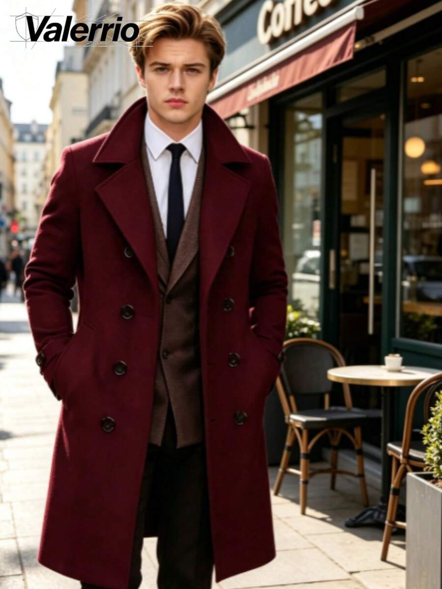 Men Overcoats - Burgundy - View 1