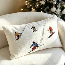 LCUHPCL 1pc Christmas Teddy Fleece Skiing Character 3D Embroidered Pillowcase, Suitable For Bedroom, Living Room, Sofa, Daily Use, Party And Various Environments - Multicolor - View 4