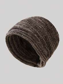 1pc Folded Mixed Knit Ribbed Beanie Hat, Simple Solid Color Loose Fit Oversized Warm Ear-Protective Knit Cap For Men And Women, Autumn/Winter - B - View 23