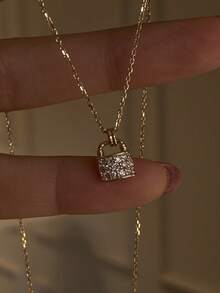 1pc New Full Rhinestone Small Lock Pendant Necklace For Women, Minimalist Elegant Luxury High-End Niche Design, Sweet Cute Daily Wear - Lock Necklace - View 5