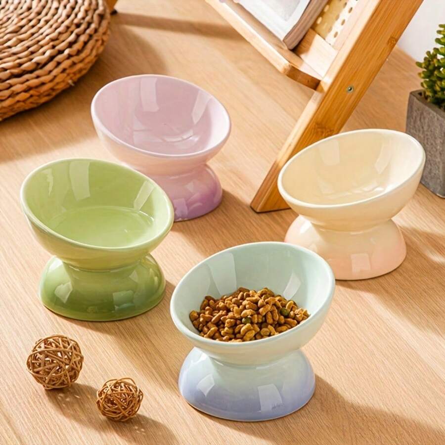 1pc Ceramic Gradient Cat Bowl, Gradient Color Pet Food Bowl With Non-Slip Base, Easy To Clean Shallow Wide Rim Pet Bowl Suitable For Cats And Kittens, Cute Cat Supplies Accessories Gift