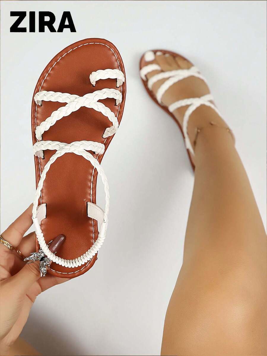 2026 New Round Toe Thin Strap Criss-Cross Elastic Back Strap Flat Sandals