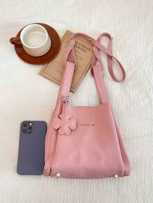 Women's 2pcs Solid Color Embroidered Soft Embossed Letter Bucket Bag With Open Top Magnetic Closure Inner Bag, Essential For Shopping And Travel, Handheld, Shoulder And Crossbody - Multicolor - View 8