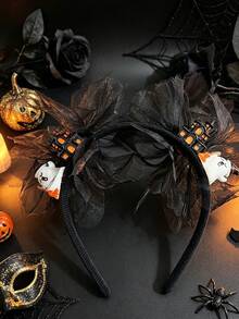1pc Women's Halloween 3D Pumpkin Castle Witch Hat Skeleton Crow Ghost Mummy Grave Black Tulle Floral Headband Cosplay Dark Series Performance Holiday Party - Multicolor - View 13