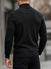 Men's Autumn/Winter Fashion Minimalist Solid Color Mock Neck Sweater, Suitable For Daily Commute And Dates, Excellent Choice For Layering - Black - View 6
