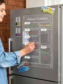 Magnetic Transparent Refrigerator Calendar Board (Comes With 6 Magnetic Whiteboard Pens),Acrylic Writing Board,Transparent Pattern Memo Board,Reusable Planner Magnetic Refrigerator Sticker,Reusable Meal Planner,Perfect For Christmas And Halloween In - Multicolor - View 2