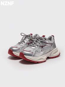 NZNF Best-Selling Versatile Chunky Sneakers For Women, Autumn 2025 New White Platform Retro Thick Sole Low-Top Athletic Shoes - Red - View 5