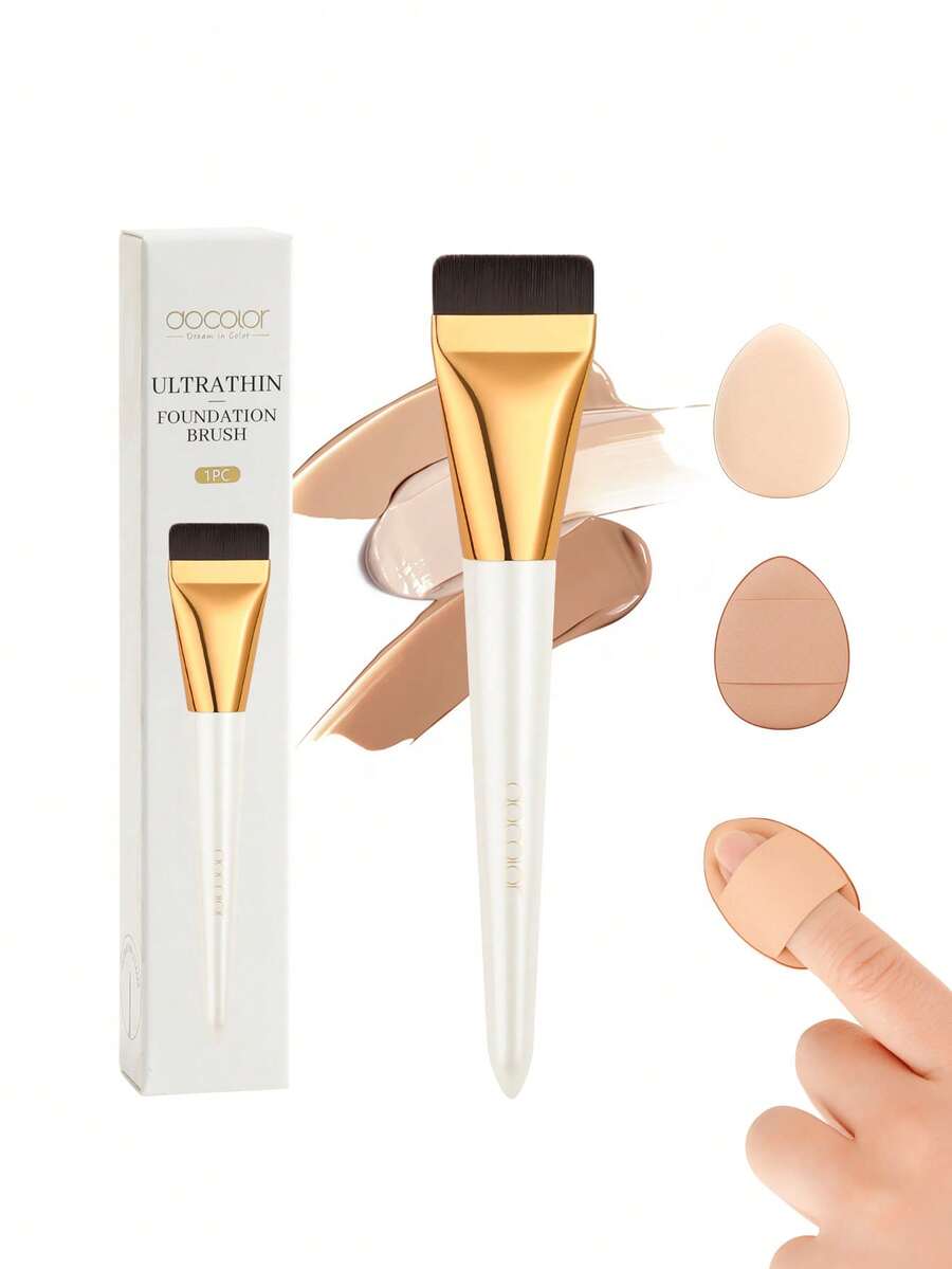 docolor 3-Piece Makeup Brush Set, Zero Product Absorption, Seamless Application, Ultra-Thin Brush And Powder Puff Combination, Create Perfect Base Makeup, Complete Set Suitable For Beginners - White - View 1
