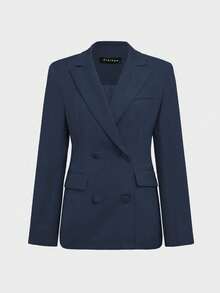 2pcs/Set French Elegant Daily Commute Business Old Money Style Date Waist-Cinching 3/4 Sleeve Square Neck Top + Straight Pencil Long Skirt - Navy Blue - View 2