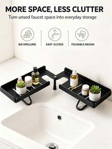 1pc Adjustable Foldable Over Faucet Shelf Organizer Steel Folding Storage Rack, Drill-Free Foldable Faucet Storage Rack Carbon Steel Hollow Design Corner | 180 Degree Multi-Angle Rotatable Adjustable Over The Sink Shelf Bathroom Organizer - Multicolor - View 1
