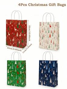 4pcs/Set Winter Christmas Gift Bags, Forest Deer & Mini Christmas Tree Print, With Handle, Christmas Paper Tote Bags, Christmas Holiday Gift Packaging Paper Bags, Party Favors, Merry Christmas Home Decor, Christmas Decoration, - Multicolor - View 5