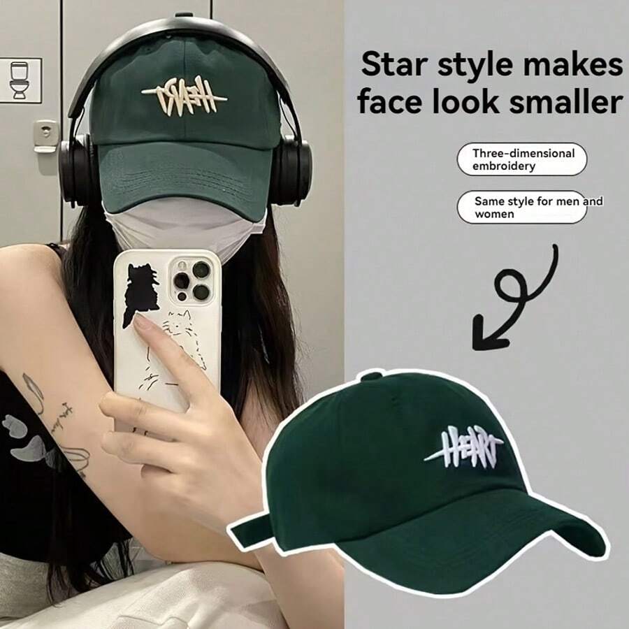 Unisex Summer Baseball Cap, Small Face Effect, INS Korean Style, Large Head Circumference, Deep Crown Baseball Cap, Versatile Sun Hat, Independent Letter 3D Embroidery - A - View 1