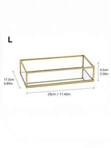 1pc Nordic Rectangular Transparent Glass Jewelry Tray, Gold Iron Frame Mirrored Glass Bottom Storage Box, Organizer For Perfume Cosmetics Makeup Brushes Lipstick Accessories, Vanity Home Decor - Multicolor - View 12