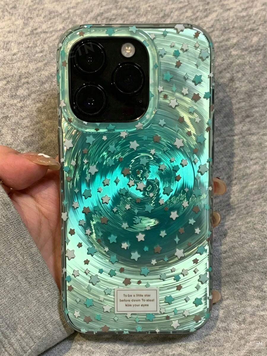 Summer Mint Green Gradient Star Vortex Pattern Phone Case Compatible With Apple 17 Pro Max 17 Pro 17 16 Pro Max 15 Pro Max 14 Pro Max 16 15 14 Plus 13 Pro Max 12 Pro Max 11 Fashion Glossy Soft TPU Protective Back Cover - Mint Green - View 1