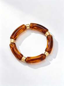 1pc American Vintage Color-Block Bamboo Knot Layered Bracelet, Transparent Gradient Acrylic Bamboo Segment Round Bead Bracelet, Suitable For Beach Vacation, Retro Outfit, Eye-Catching Denim Casual Travel, Atmospheric Accessory - Multi-color 4 - View 7