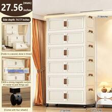2/3/4/5-Tier 35.43-Inch Wide & Thickened Wardrobe With Wheels, Foldable Storage Cabinet, Multi-Functional Portable Modular Storage Box With Lid, Large Capacity Foldable Storage Trunk With Doors, Suitable For Bedroom Quilt And Clothing Storage. - Solid Color - View 15