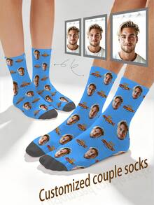 1 Pair Customized Face Pattern Socks, Unisex Couple Socks, Personalized Photo Socks, Custom Printed Socks, Funny Face Socks, Custom Pattern Socks, Print Any Face Pattern On Socks, Anniversary Gift, Valentine's Day Gift, Unique Birthday Gift, Personalized Collectible - Multicolor - View 10