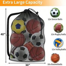 Mesh Ball Bag, Heavy Duty 40"X30" Hold 10-12 Soccer Basketball - No Pocket - View 2