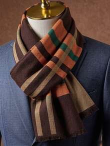 1PC Men's Autumn/Winter Plaid Double-Sided Faux Cashmere Jacquard Warm Long Scarf Shawl Suitable For Daily Wear - Multicolor - View 13