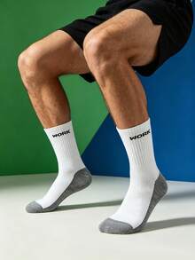 1/5/10/20 Pairs Men's Mid-Calf Socks, Simple Casual Grey Base Socks, Work Letter Socks - Multicolor - View 4