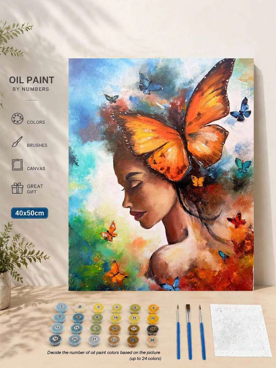 Beautiful Butterfly 40*50cm Artistic Personalized DIY Frameless Number Painting Set, Art Oil Painting Set, For Bedroom Decoration And Art Wall Decor, Simple And Fun Painting Method, No Painting Foundation Needed, Fulfill Your Painter Dream, Immerse Yourself In The World Of Colors, Every Stroke Is Self-Expression, Add Romance To Life, Best Gift For Family And Friends