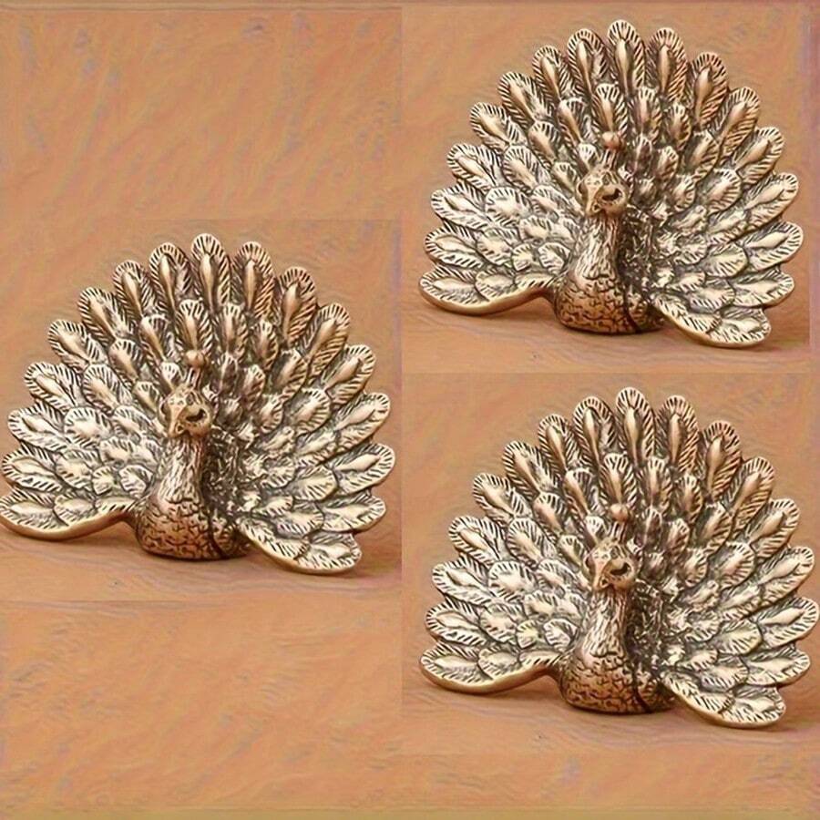 Vintage Brass Peacock Figurine - Sturdy, Exquisite Craftsmanship, Brings Prosperity And Good Luck - Perfect For Car Dashboard Or Office Desk Decor - one-size - View 1