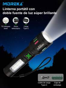 Linterna láser blanca anticaída portátil para exteriores de 10 W de alta potencia, con múltiples ajustes, zoom telescópico, resistente al agua, luz de alarma, carga de emergencia para móvil - MT-027 - Ver 1
